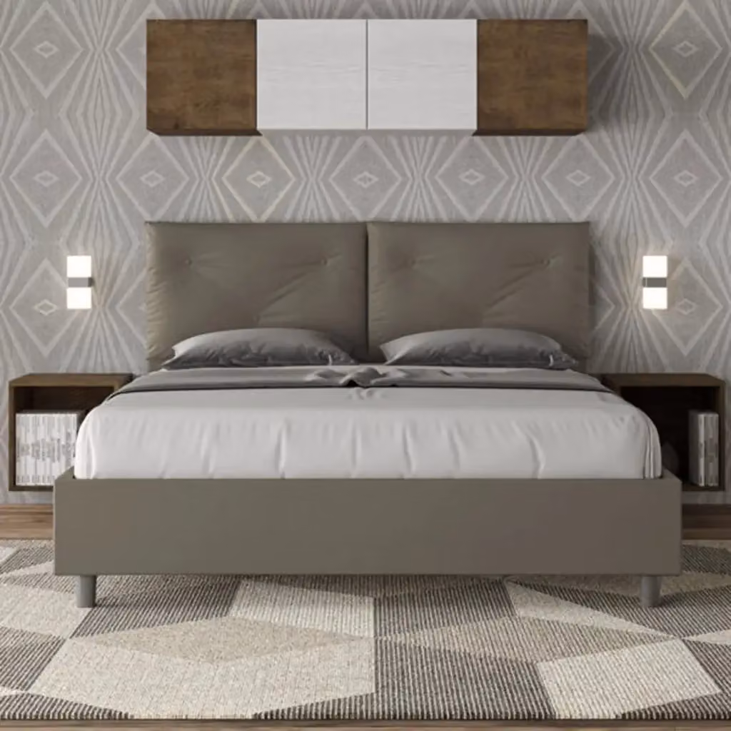 Letto matrimoniale contenitore imbottito Appia Ityhome in similpelle color cappuccino L: 160 cm, P: 210 cm – 2