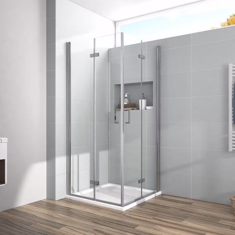 Cabina doccia EMKE 75x80x195 cm Porta pieghevole Porta per nicchia Porta pieghevole per nicchia Pannello doccia Doccia Porta a battente Parete doccia Vetro trasparente 6 mm Vetro di sicurezza ESG con rivestimento nano su entrambi i lati