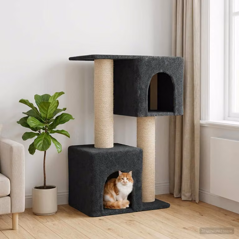 vidaXL Albero per gatti con pali in sisal Grigio Scuro