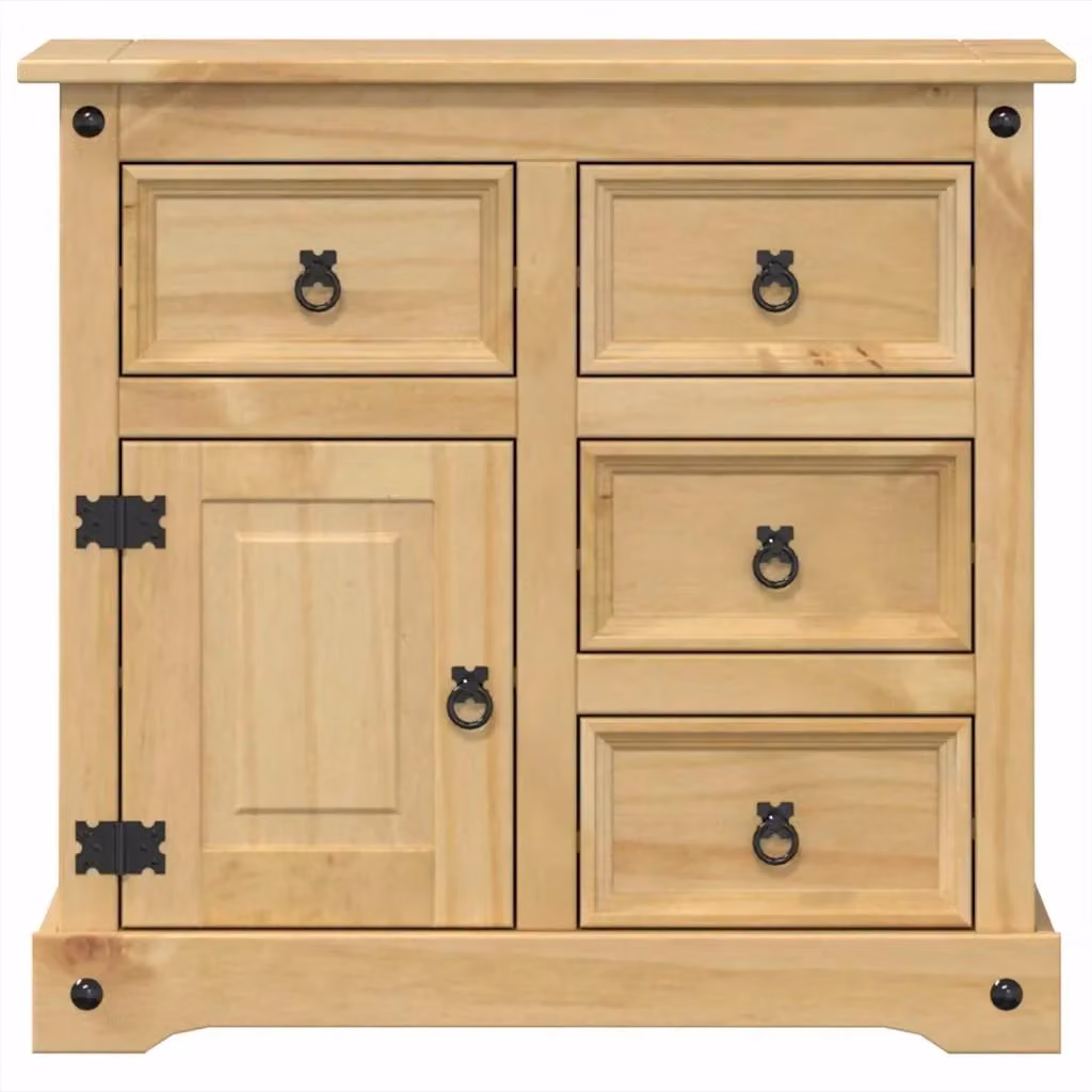 Cassettiera Corona in legno massello di pino marrone e beige, mobile contenitore organizer per cucina, soggiorno o ingresso, L 87 cm x P 40 cm x H 76 cm