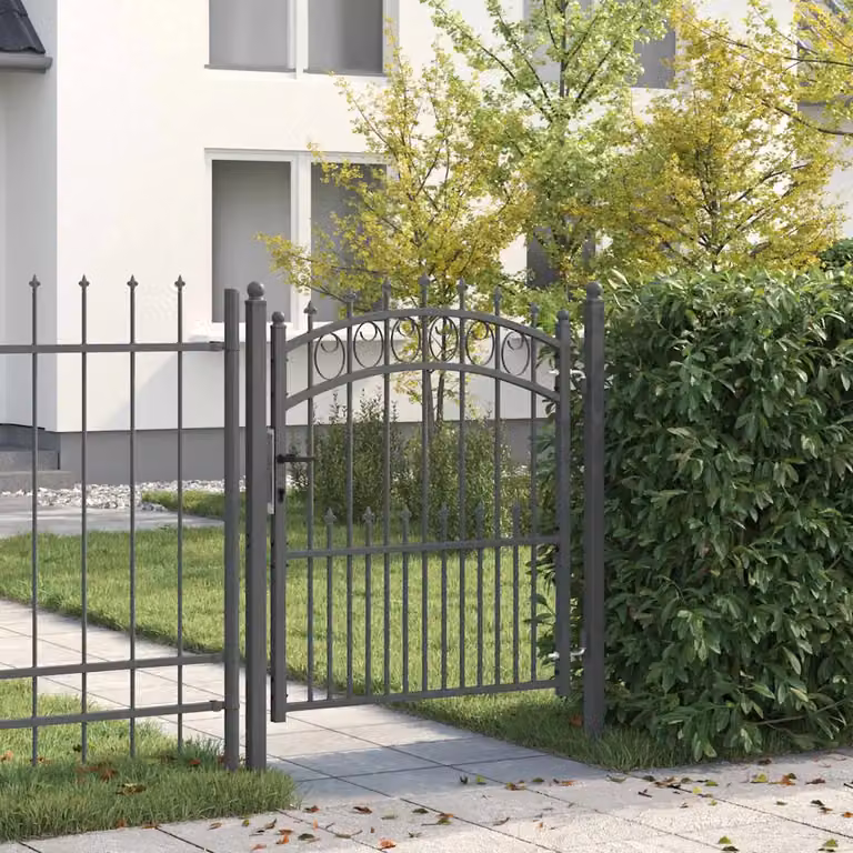 Cancello per recinzione a battente con punte EMMEN vidaXL in acciaio, Grigio, L: 125 cm, H: 100 cm