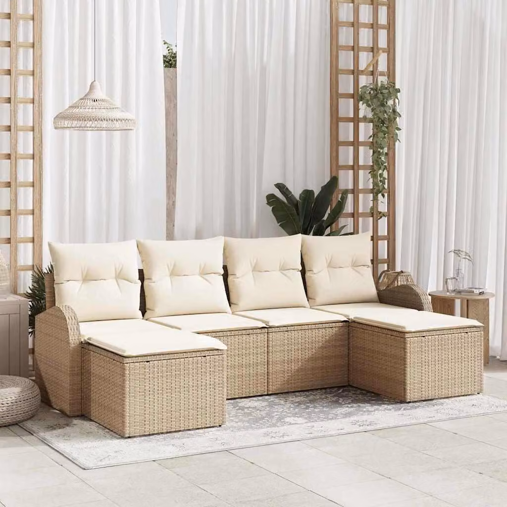 Maison Exclusive - Set da giardino composto da 6 pezzi. Colore: beige. Materiale: rattan sintetico