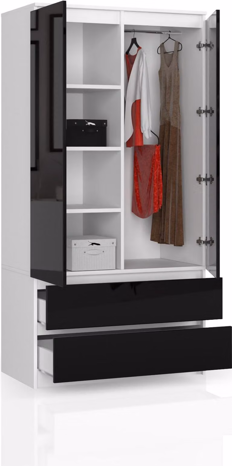 Armadio BDW 2 ante, 4 ripiani, bianco/nero, 180 x 90 x 51 cm