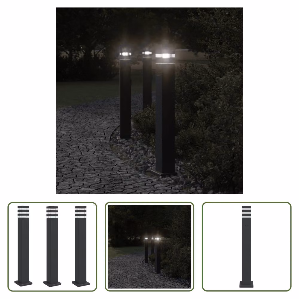 The Living Store Luci da sentiero con presa 3 pezzi nero 80 cm alluminio