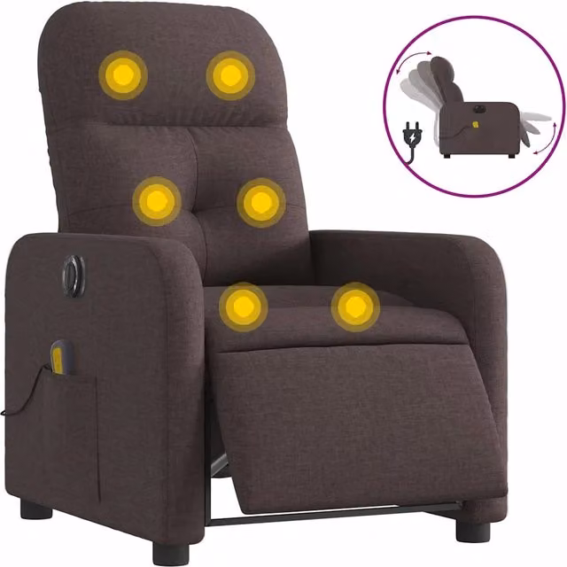Poltrona | Sedia Relax Massaggio Reclinabile Elettrica Marrone Scuro Tessuto
