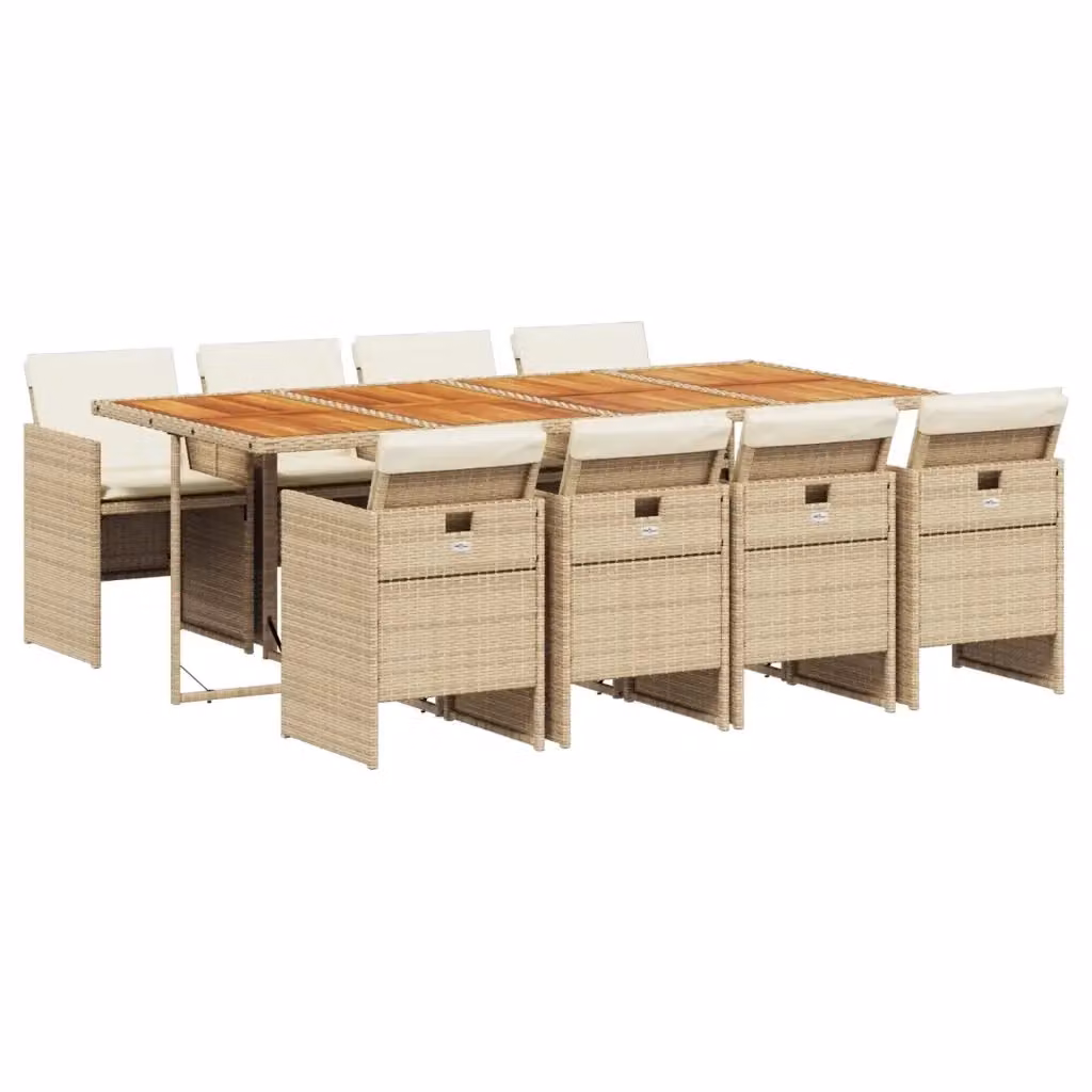 Set da pranzo da giardino vidaXL in legno di acacia e polyrattan con 9 pezzi e cuscini beige, marroni e bianchi – 2