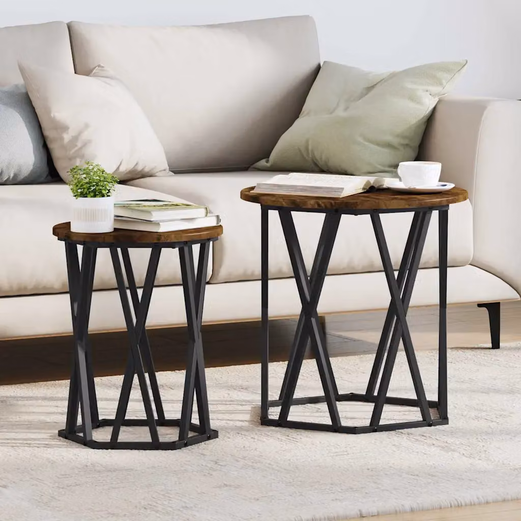 Set di 2 tavolini da salotto moderni vidaXL in legno e metallo, colore rovere e nero, L/P/H: 50 x 50 x 50 cm
