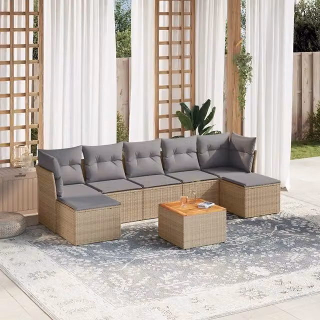 Set Divano da Giardino 8 pz con Cuscini Beige Misto Polyrattan 3256108