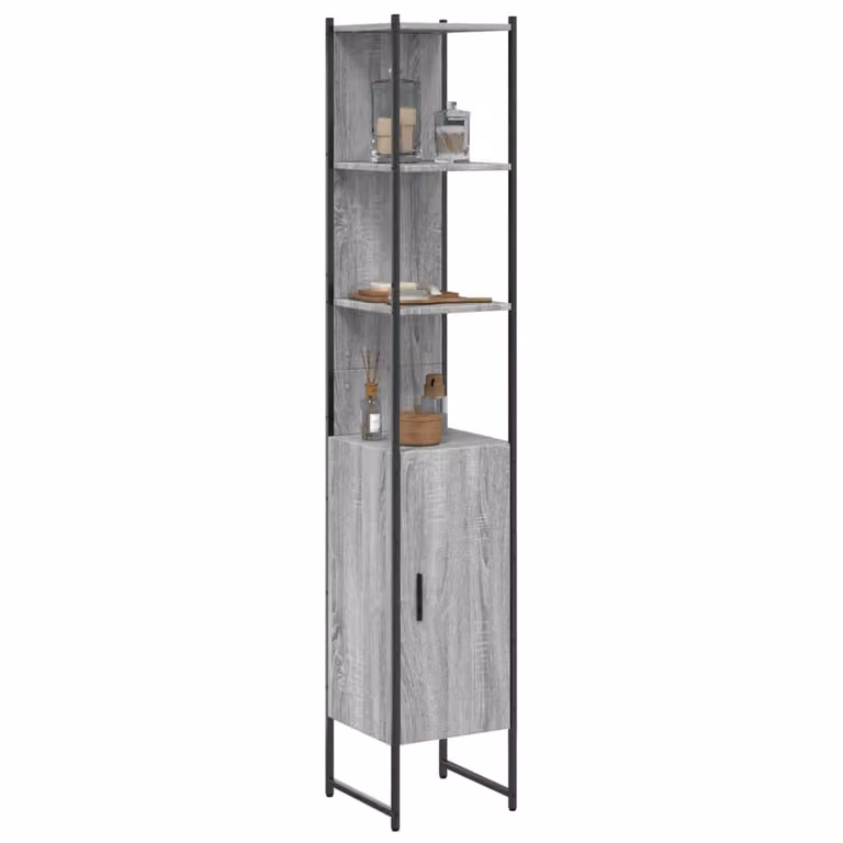 Mobile da bagno moderno vidaXL in legno e metallo, Grigio Sonoma, L/P/H: 33 x 33 x 185,5 cm