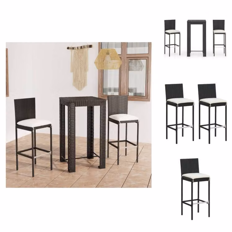 vidaXL Set bar da giardino 3 pezzi con cuscini in poly rattan nero - Set di mobili da giardino