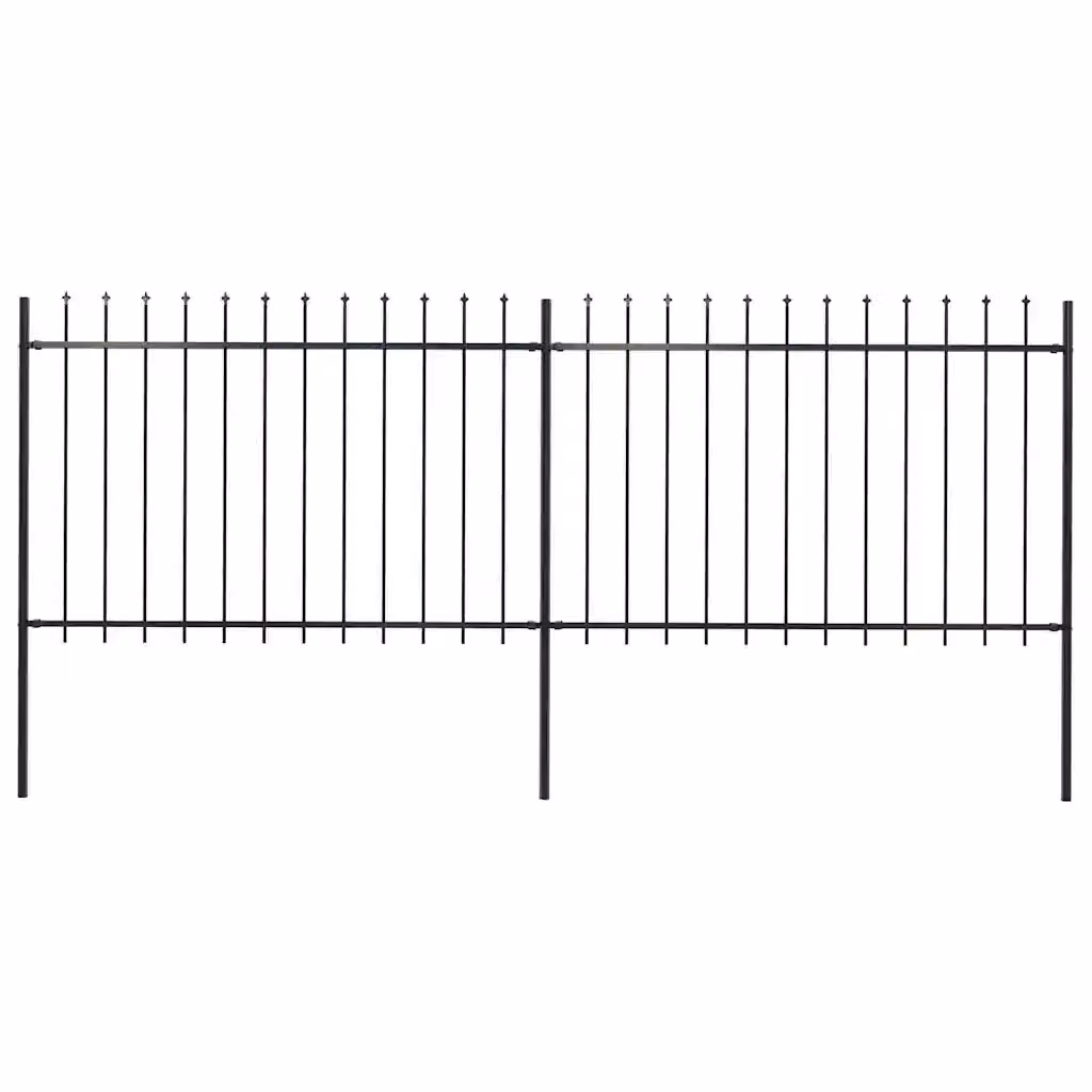 Recinzione da giardino vidaXL in acciaio con punta a lancia e doppia barra nera L: 337 cm, H: 120 cm