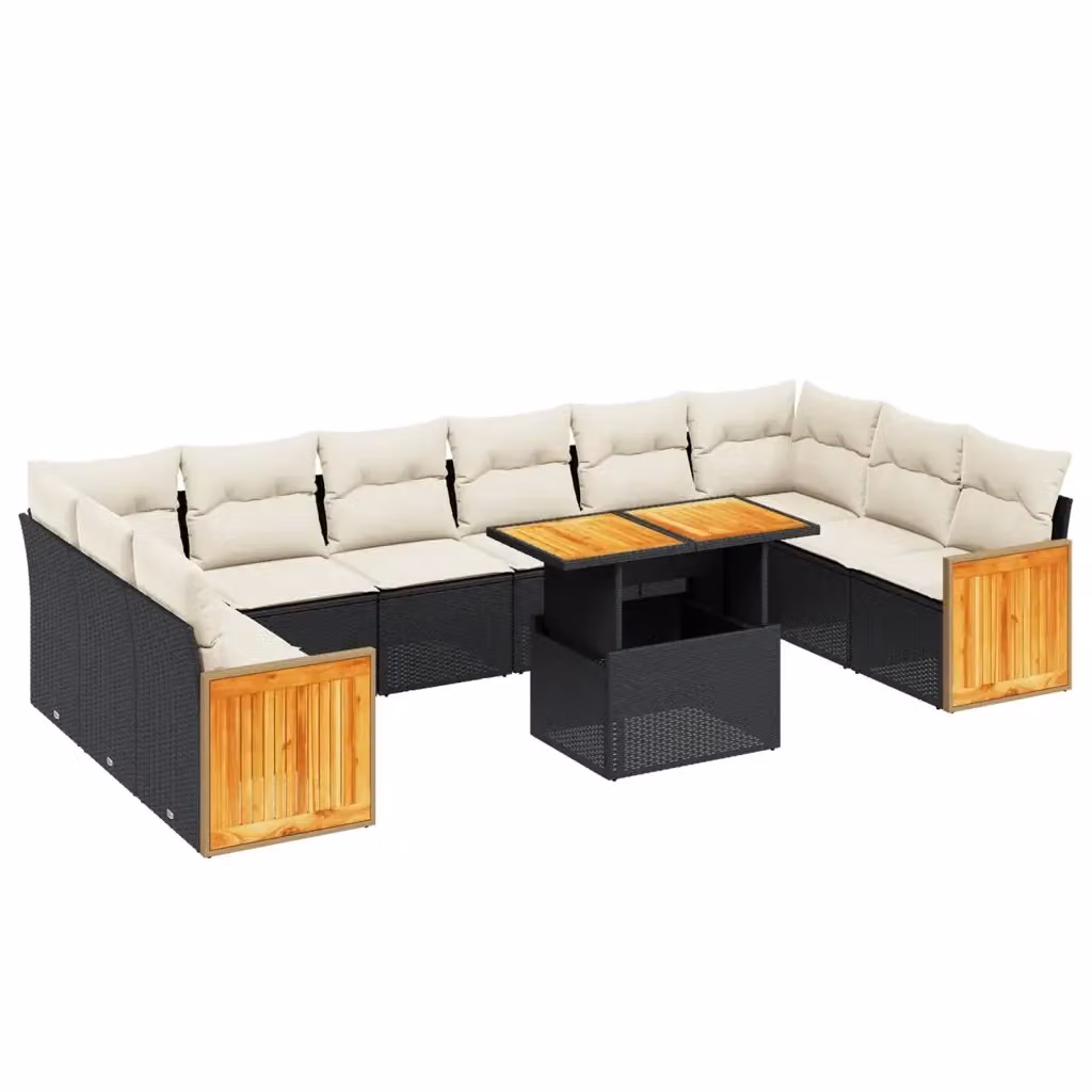 vidaXL Set Divani da Giardino 11 pz in Polyrattan Nero con Cuscini e Tavolino da Esterno – 2