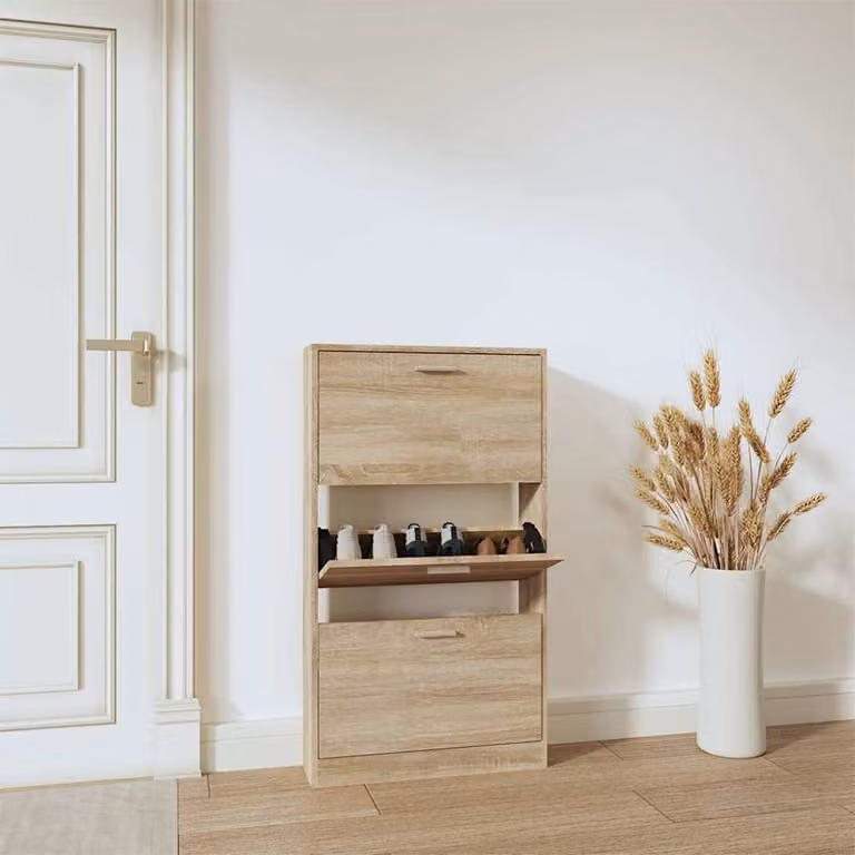 Scarpiera moderna vidaXL in legno rovere marrone con scomparti basculanti, L: 59 cm, P: 17 cm, H: 108 cm