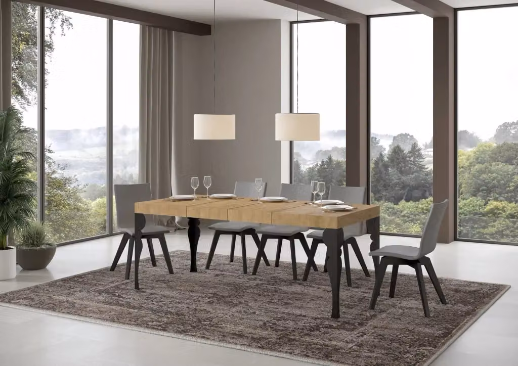 Tavolo allungabile Paxor Premium in legno quercia e metallo, L/P: 120 x 90 cm, estensibile fino a 224 cm, colore quercia naturale e antracite – 2