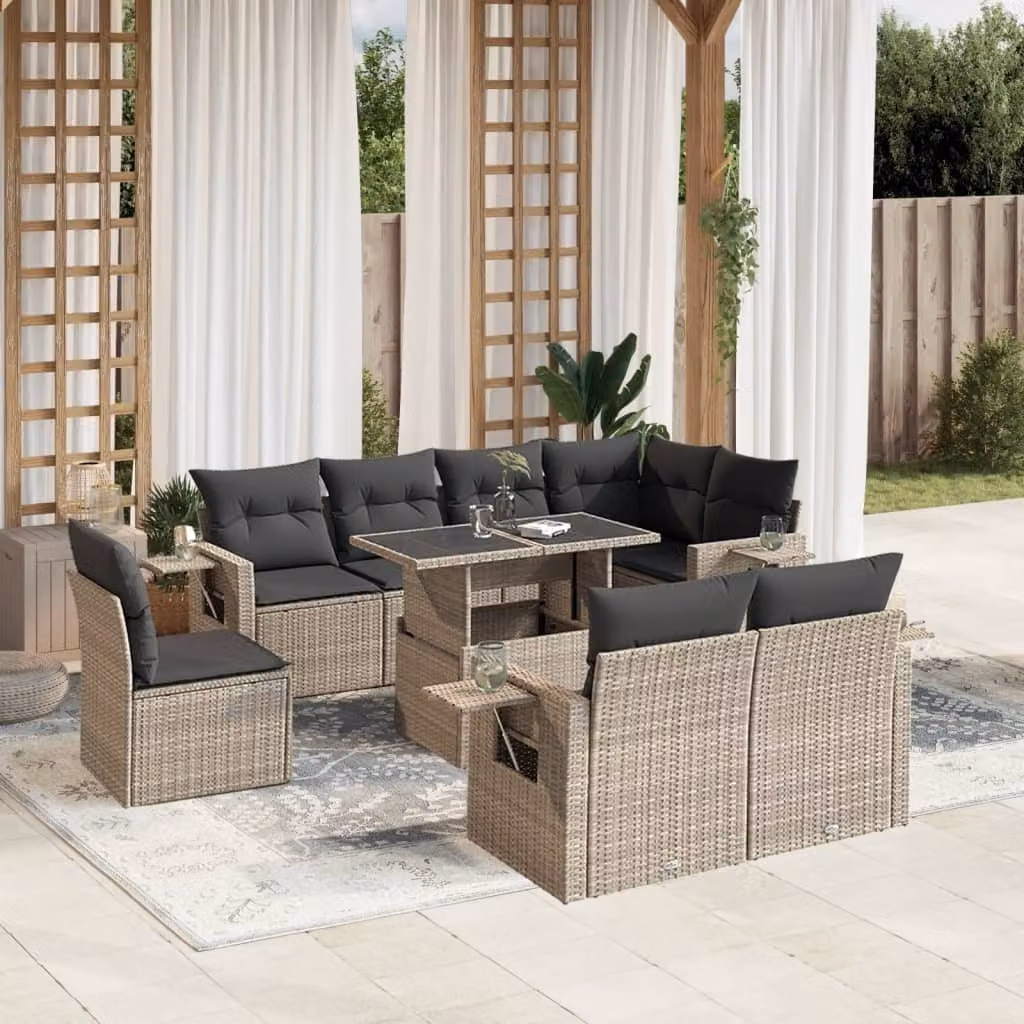 Maison Exclusive - Set Divano da Giardino 9pz con Cuscini Grigio Chiaro Polyrattan