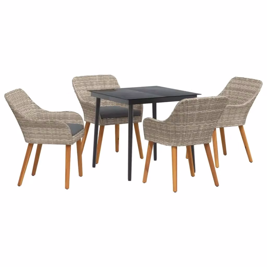 Set da pranzo per giardino e terrazza vidaXL in polyrattan grigio chiaro, 5 pezzi – 2