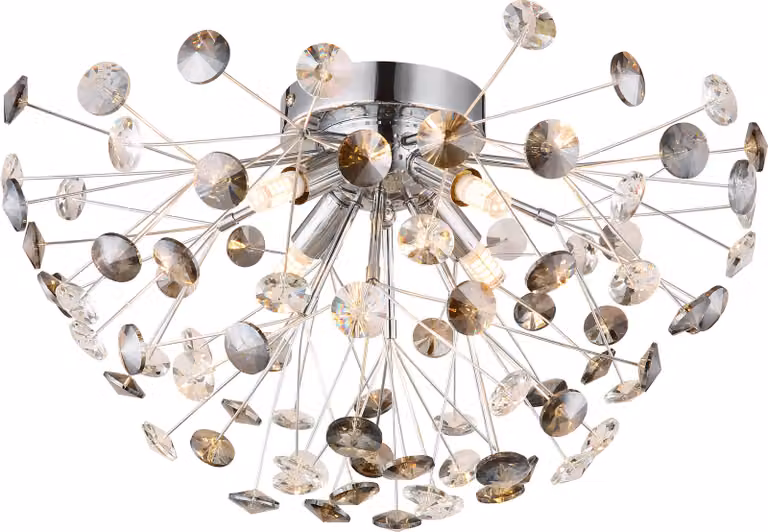 Plafoniera LED, 4 fiamme, cristallo, fumo chiaro, D 45 cm