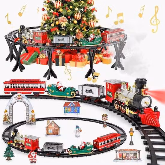 Trenino elettrico natalizio con luci e suoni - Decorazioni natalizie per il villaggio - Trenino in miniatura - Trenino natalizio con effetti luminosi - Trenino elettrico per l'albero di Natale - Trenino natalizio con luci e musica