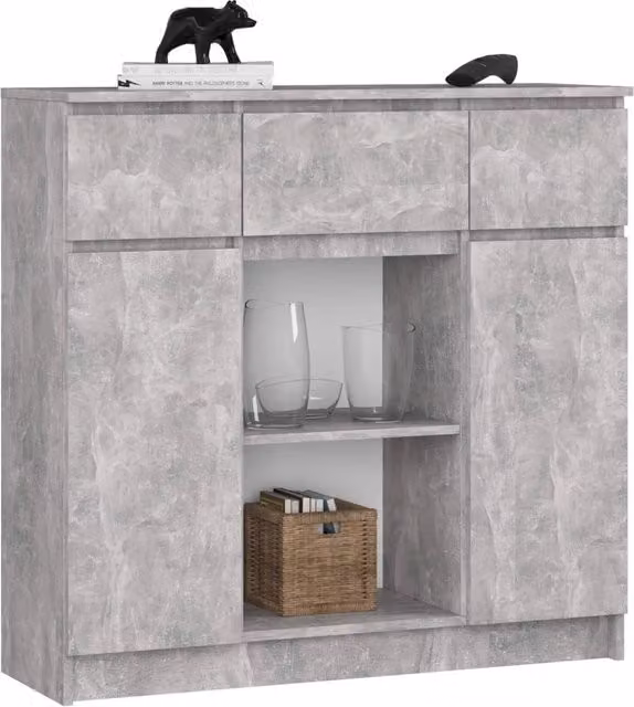 Cassettiera Akord Furniture AKORD K100 in Cemento Grigio con 2 Ante e 3 Cassetti L: 101 cm, P: 35 cm, H: 98 cm