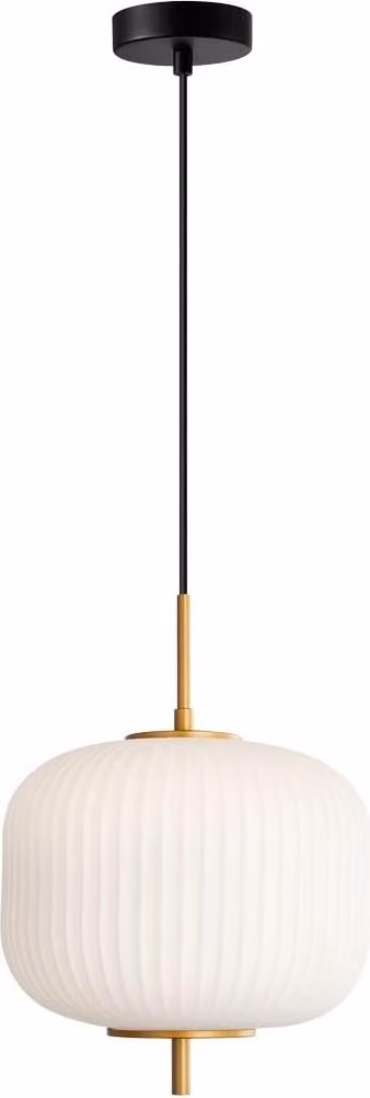 Lampada a sospensione moderna in vetro opalino nero e oro per soggiorno camera da letto 1xE27 10W OLMETO Italux