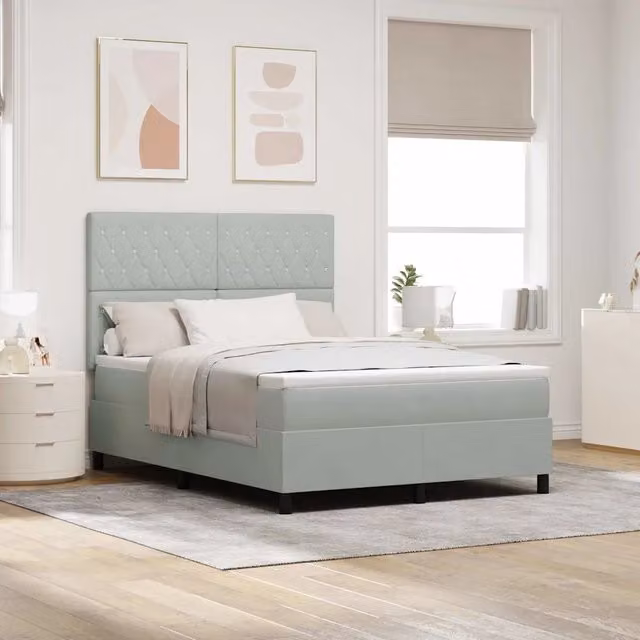 Letto moderno con materasso a molle a tasche vidaXL in velluto grigio L/P/H: 140 x 200 cm