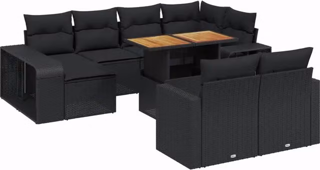 Set Divani da Giardino 11 pz con Cuscini in Polyrattan Nero 3274588