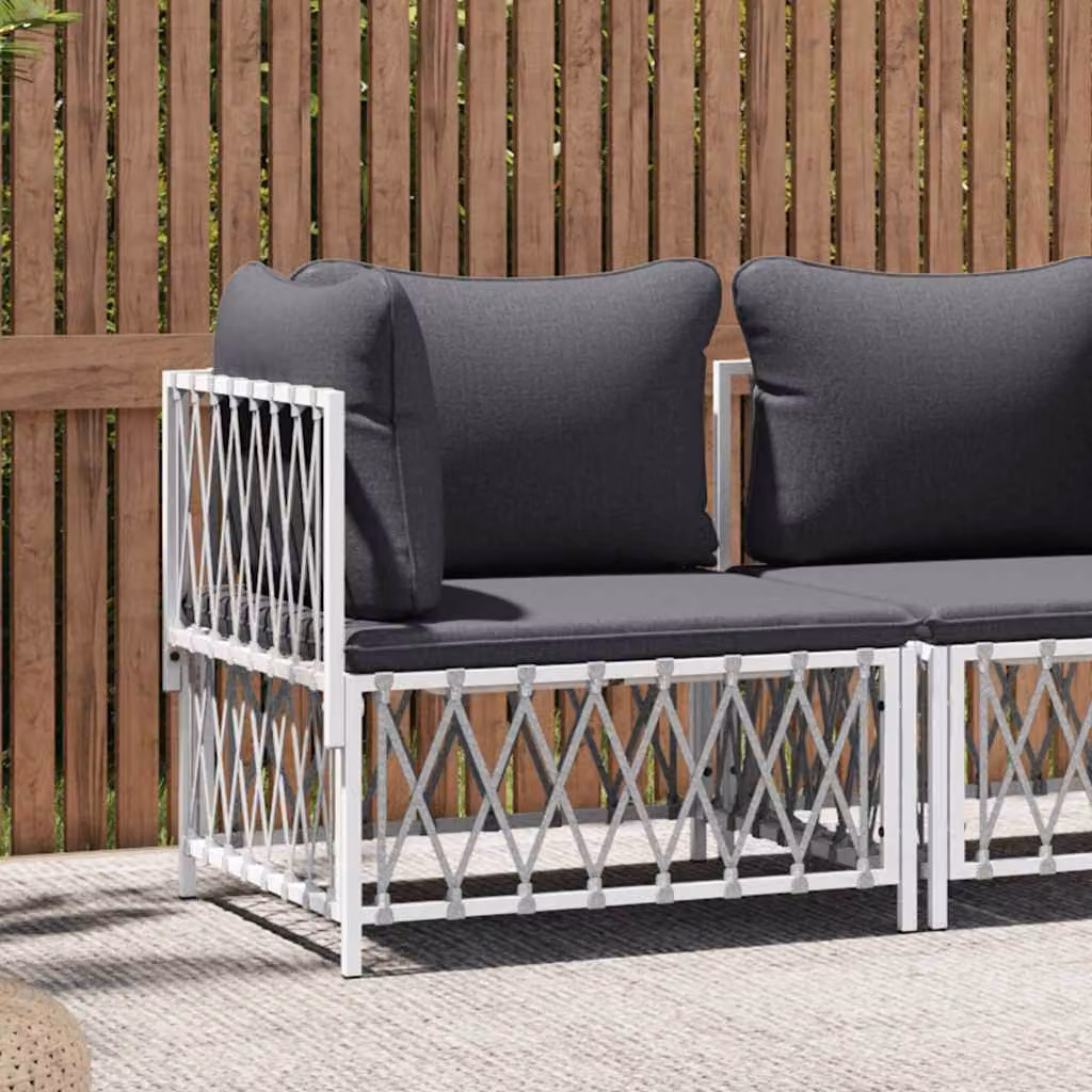 vidaXL Divano Angolare da Giardino Moderno con Cuscini in Schiuma, Struttura in Acciaio Verniciato a Polvere e Tessuto Textilene, Bianco e Grigio