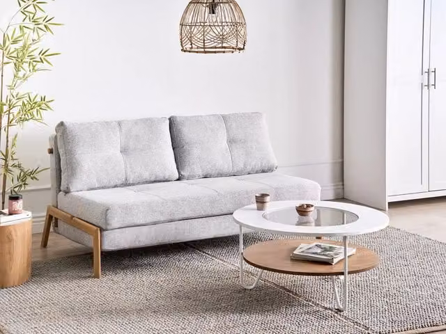 Divano Letto Tessuto colo Grigio Chiaro Cuscini 2 Posti Scandinavo soggiorno camera da letto