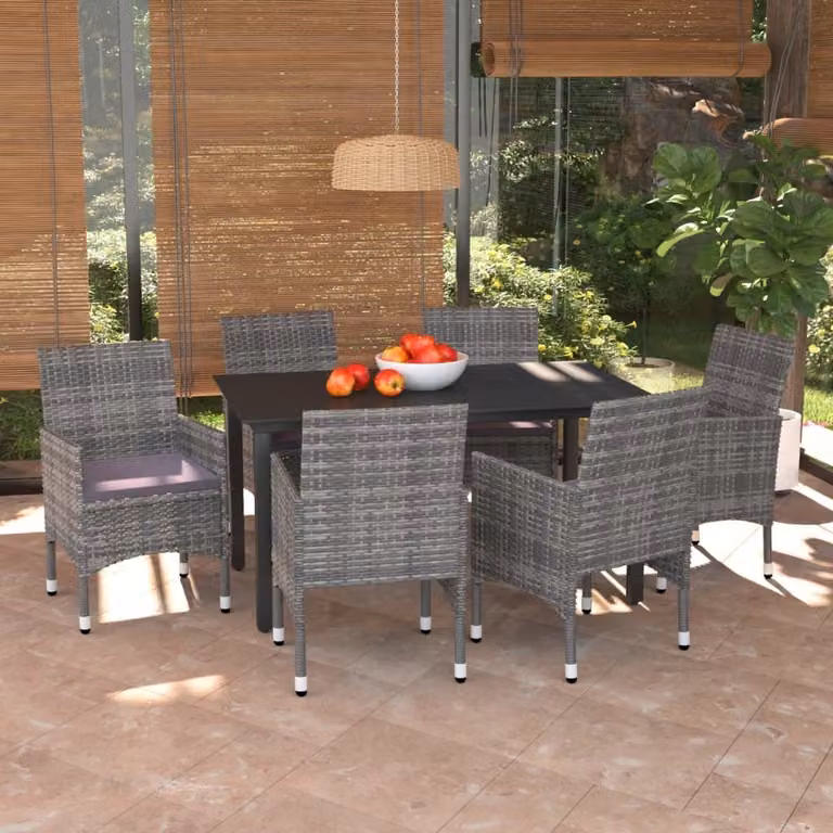 Maison Exclusive - Set da pranzo da giardino 7 pezzi con cuscini in polyrattan grigio