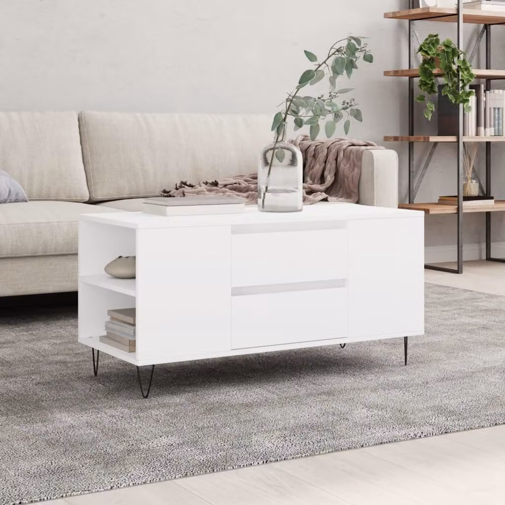 vidaXL Tavolino da Salotto Moderno Bianco in Legno e Metallo L: 102 cm, P: 44,5 cm, H: 50 cm