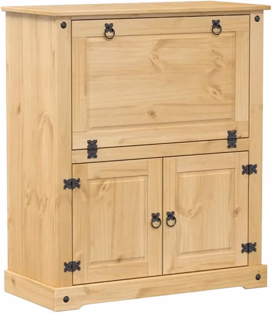 Cantinetta per Vini Corona in Legno Massello di Pino, Stile Rustico con Portelle a Cerniera e Portabottiglie, L/P/H: 97 x 45 x 114 cm, Colore Marrone/Beige