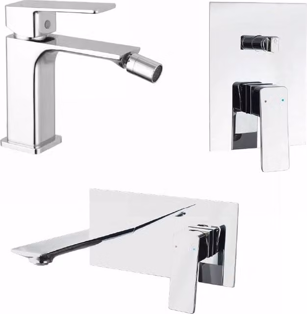 Set miscelatori: lavabo ad incasso bidet senza scarico e incasso doccia c/deviatore cromato | Ingrid