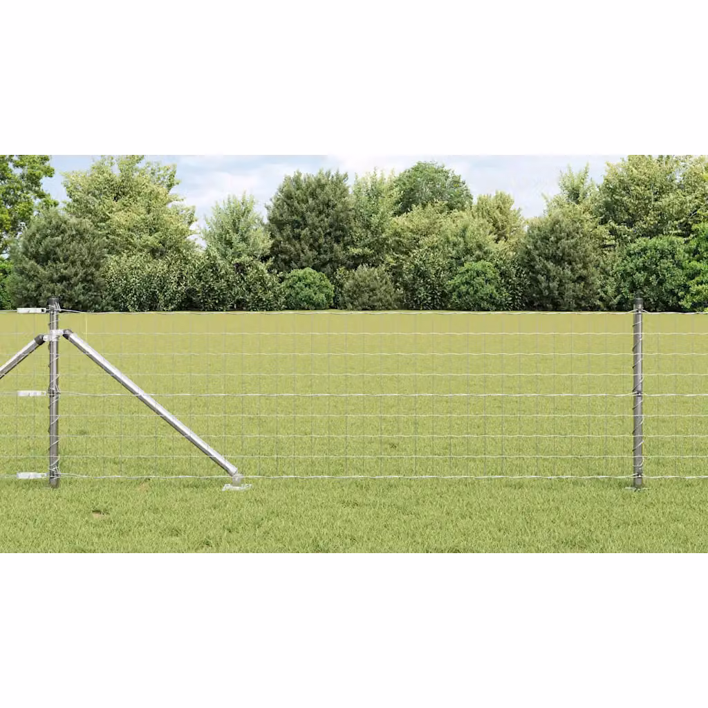 Recinzione da esterno vidaXL in acciaio zincato argento con punte rotonde, L: 50 m, H: 0,6 m – 1