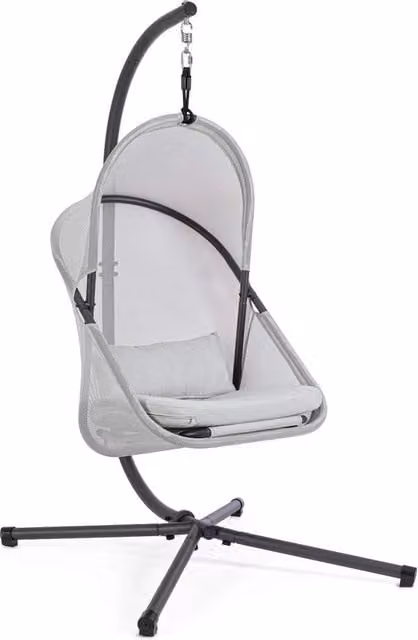 Poltrona Sospesa a Dondolo da Esterno Pieghevole Algar Bizzotto Grigia con Cuscini in Poliestere Resistente ai Raggi UV e Struttura in Acciaio Verniciato L/P/H: 125 x 103 x 194 cm