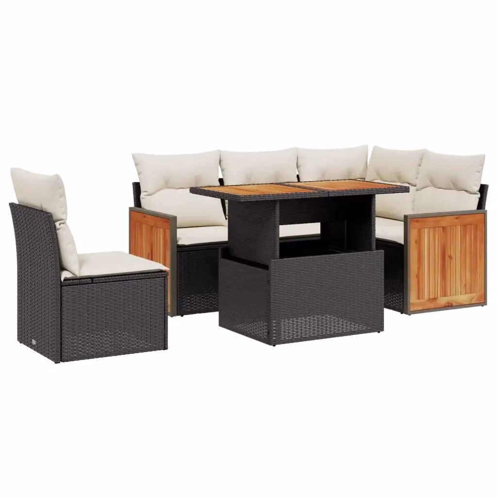 Set Divano da Giardino vidaXL 6 pz con Cuscini e Tavolino da Caffè Nero in Polyrattan e Acciaio – 2