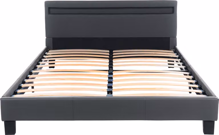 Home Deluxe - Letto a LED ASTRO - Grigio scuro, 140 x 200 cm - Con rete a doghe I Letto imbottito Letto di design con illuminazione