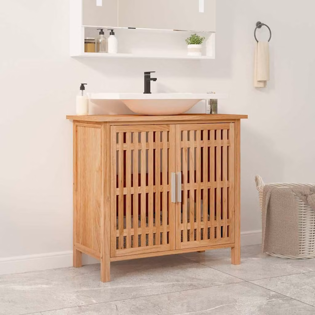 Mobile Lavabo da Bagno vidaXL in Legno Massello di Noce, Marrone, L: 66 cm, P: 29 cm, H: 61,5 cm