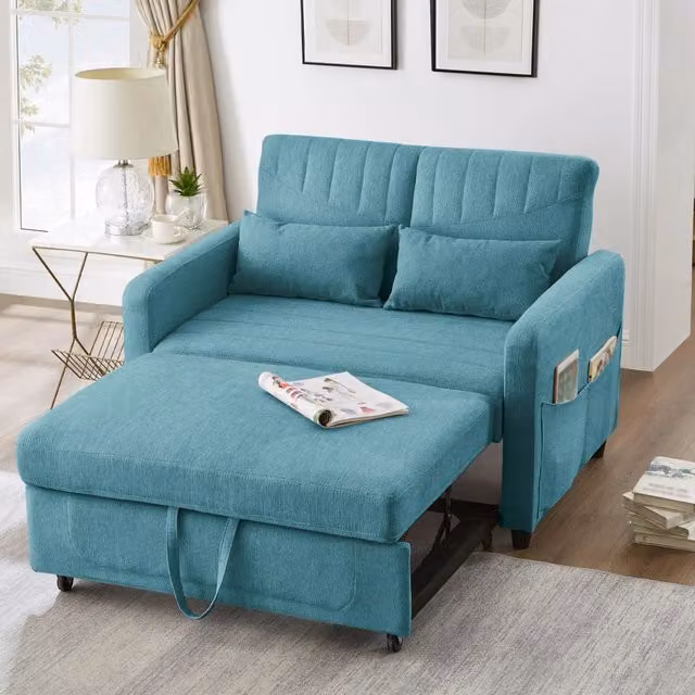 Divano Letto 2 Posti Pieghevole ¨C MINIMAL ¨C Tessuto Cotone Lino, Schienale Regolabile