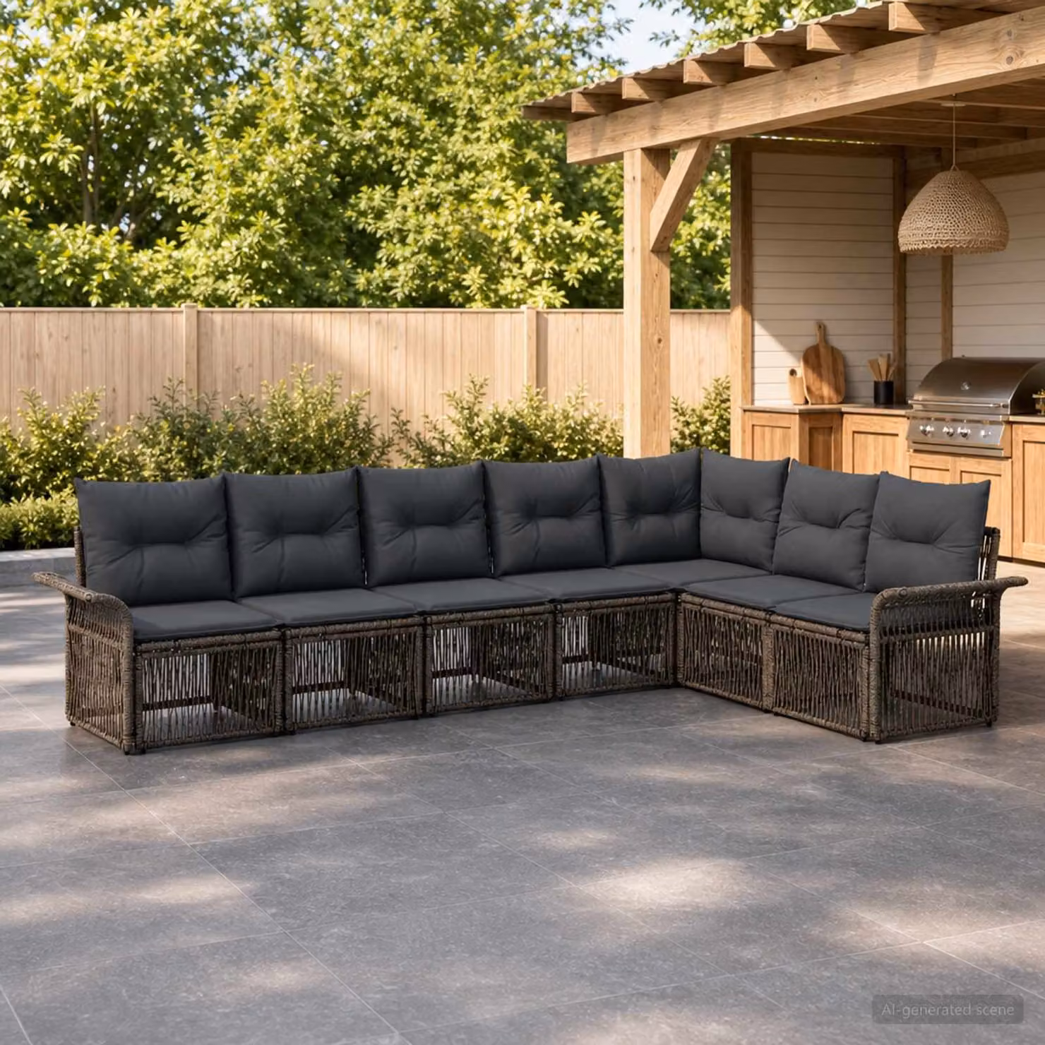 Set Divano da Giardino vidaXL 7 pz Grigio con Cuscini e Struttura in Metallo e Polyrattan