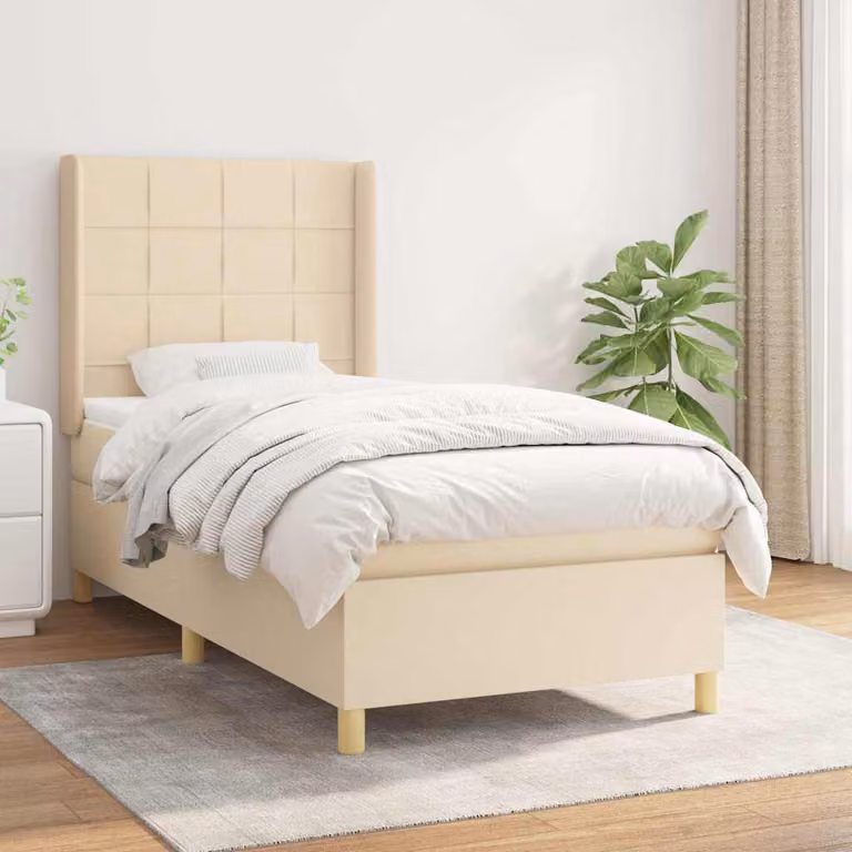 vidaXL Giroletto a Molle con Materasso Ibrido in Tessuto Beige e Bianco L/P/H: 200 x 80 x 3 cm