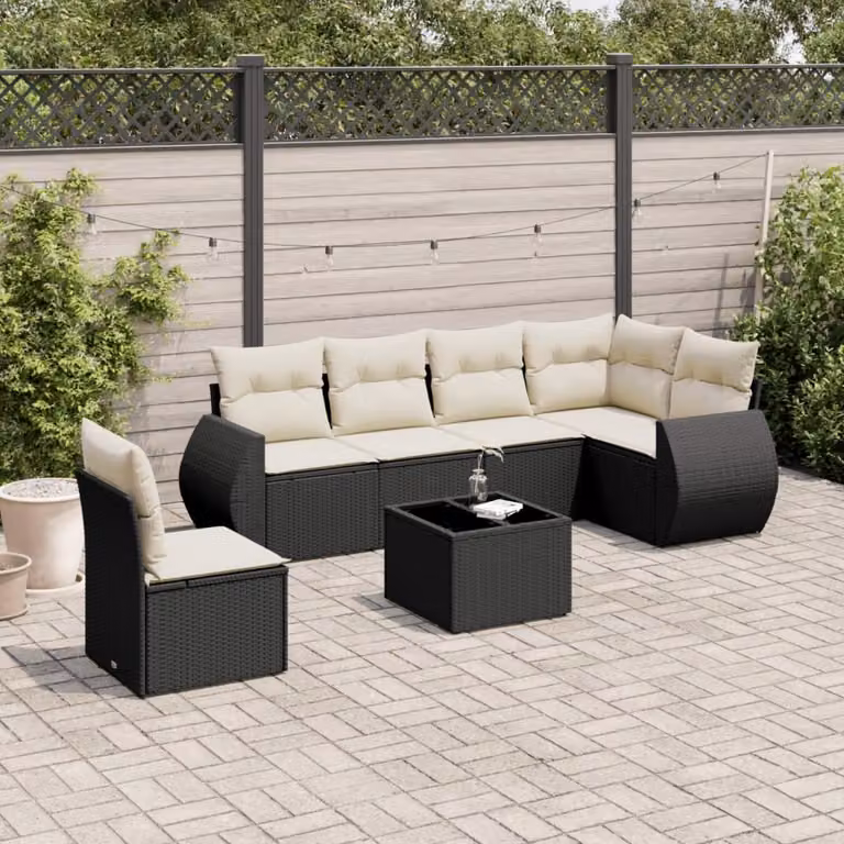 Maison Exclusive - Set Divani da Giardino con Cuscini 7pz Nero Polyrattan