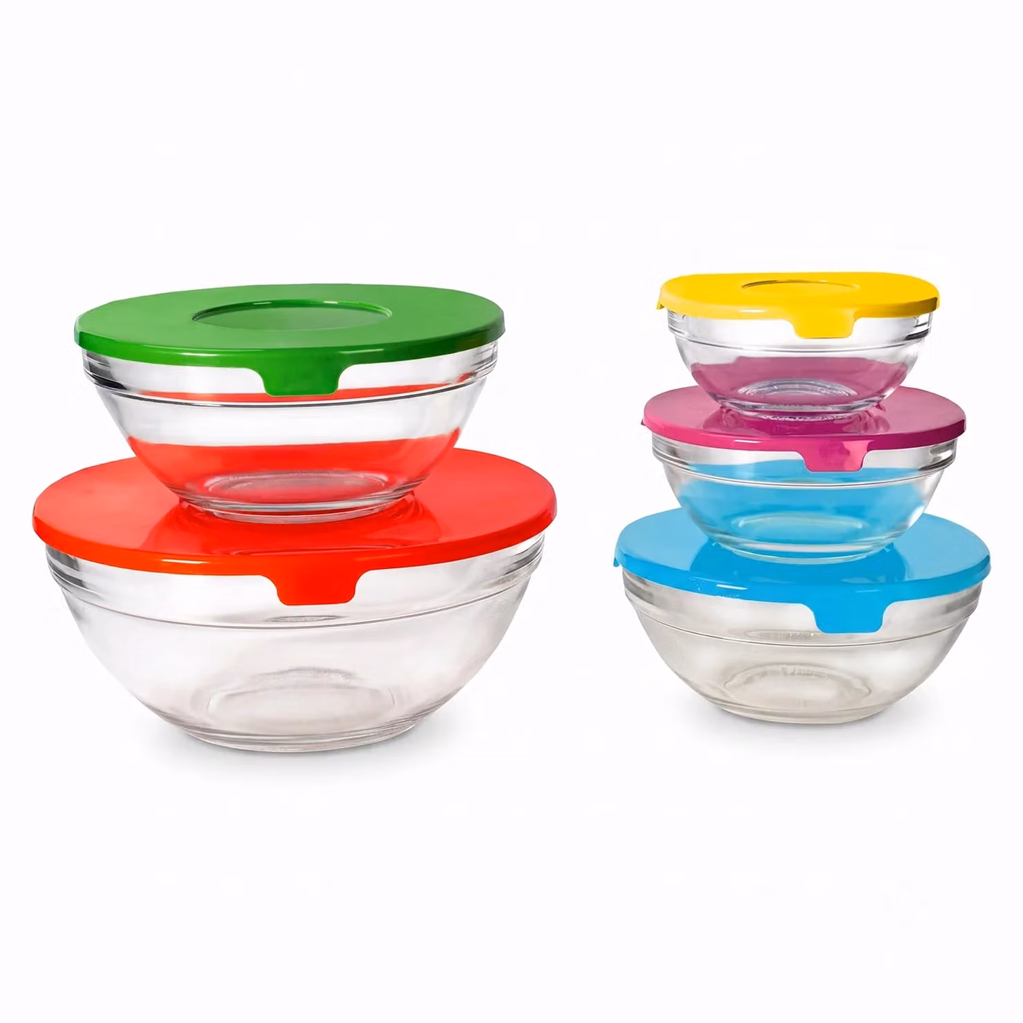 GUSTO CASA - Set 5 Contenitori Food Organizer in Vetro con Coperchio Colorato Multicolore, Impilabili e Salvaspazio – 1