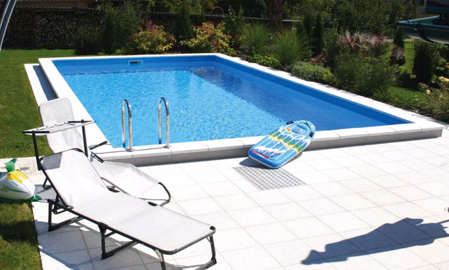 Set piscina rettangolare in polistirolo con filtro a sabbia Lugano 700 x 350 x 150 cm Scala per piscina profonda