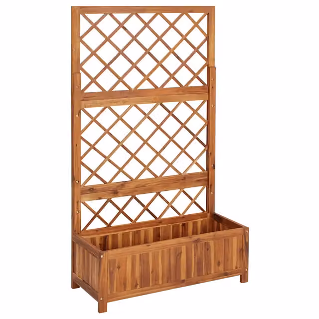 Fioriera con graticcio in legno di acacia massello marrone, L: 85 cm, P: 38 cm, H: 150 cm – 1