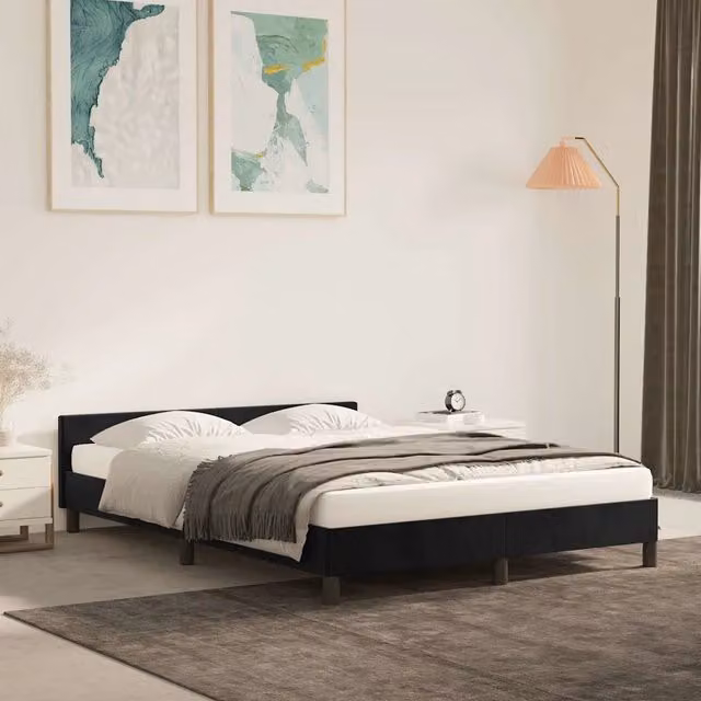 Giroletto VIDAXL in Velluto Nero con Listelli in Legno L/P/H: 140 x 190 cm – 1
