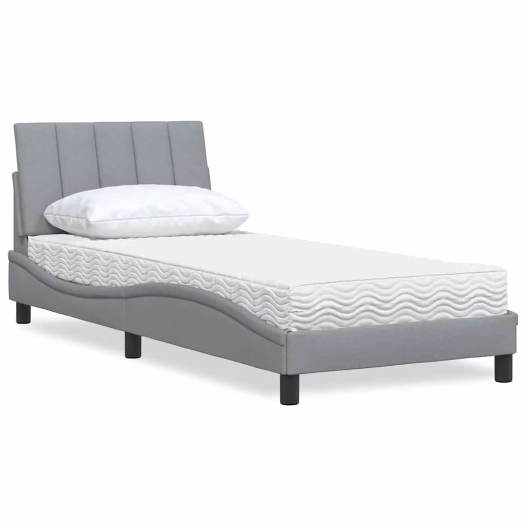 Letto con Materasso Hanko vidaXL Grigio Chiaro in Tessuto 90x190 cm
