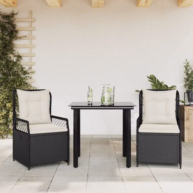 Maison Exclusive - Set da Pranzo da Giardino 3 pz con Cuscini Nero in Polyrattan