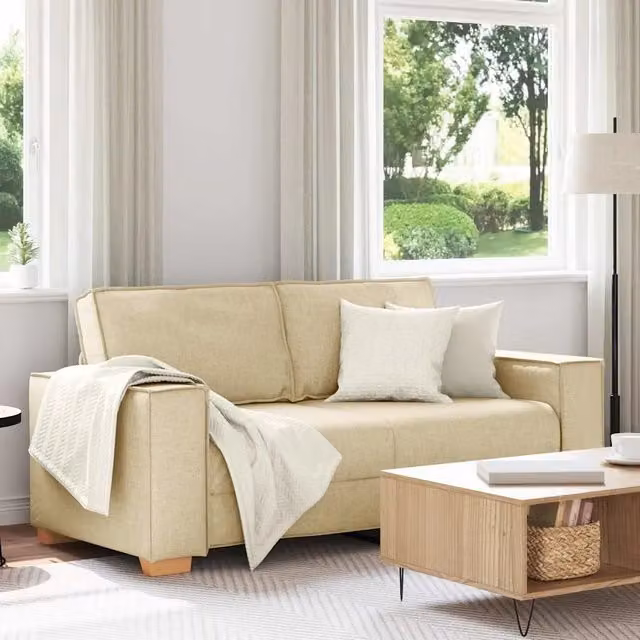 Divano a 2 posti moderno vidaXL in tessuto beige con cuscini inclusi L/P/H: 180 x 78 x 84 cm – 1