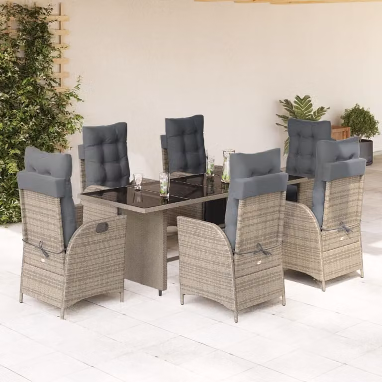 vidaXL Set da Pranzo da Giardino 7 pz in Polyrattan Grigio con Piano in Vetro