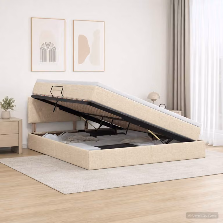 Letto con contenitore e materasso vidaXL in velluto beige, L/P/H: 160 x 200 x 88 cm